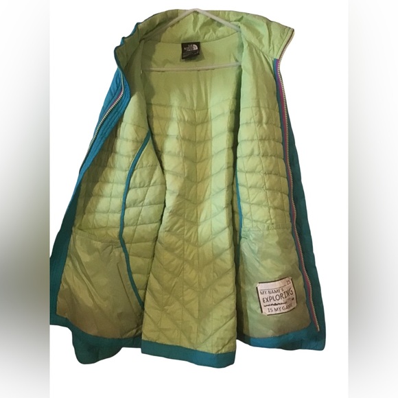 North Face Jacket Girls Size L or 14/16 Turquoise and Lime Green/Yellow - Picture 3 of 4